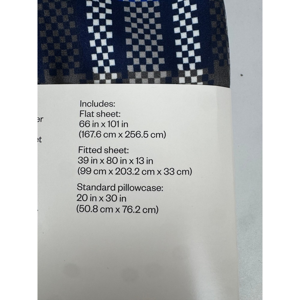 Room Essentials Twin XL Sheet Set Navy Blue Gray Plaid Microfiber 3 Piece NEW - Picture 7 of 10